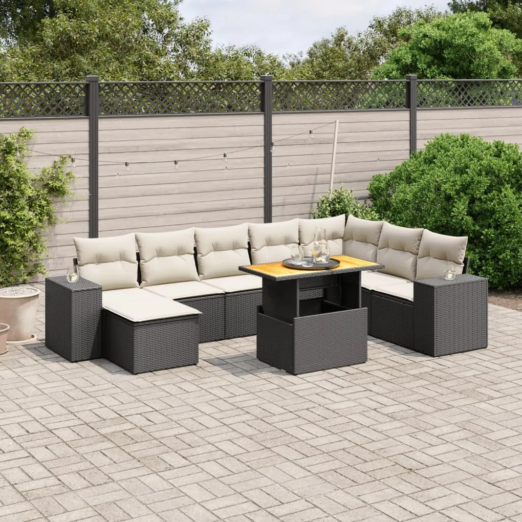 vidaXL 9 pcs conjunto de sofás p/ jardim c/ almofadões vime PE preto