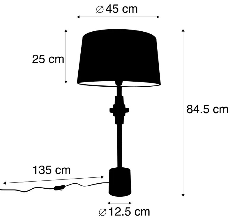 Candeeiro de mesa Art Deco dourado e preto com abajur de algodão 45 cm - Diverso Art Deco