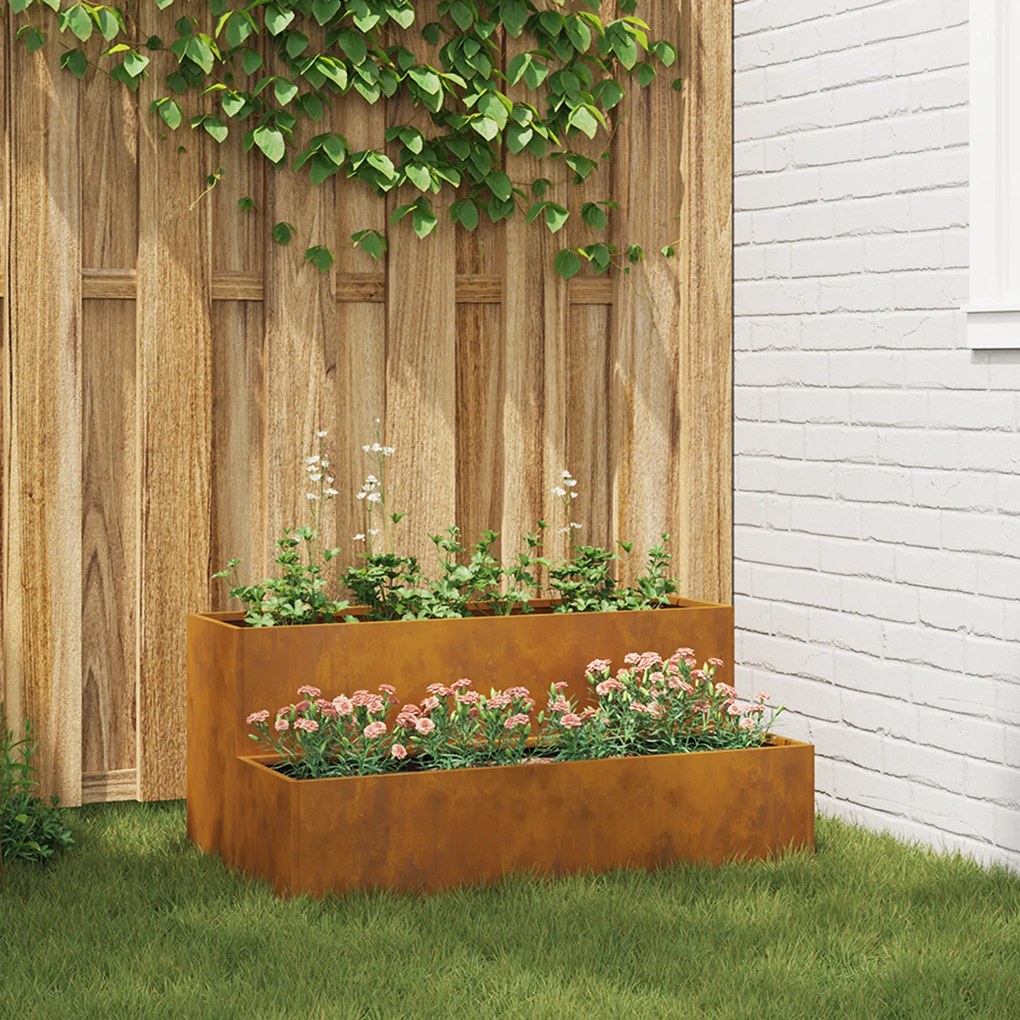 vidaXL Jardineira 2 Níveis 100x60x45 cm Aço Envelhecido