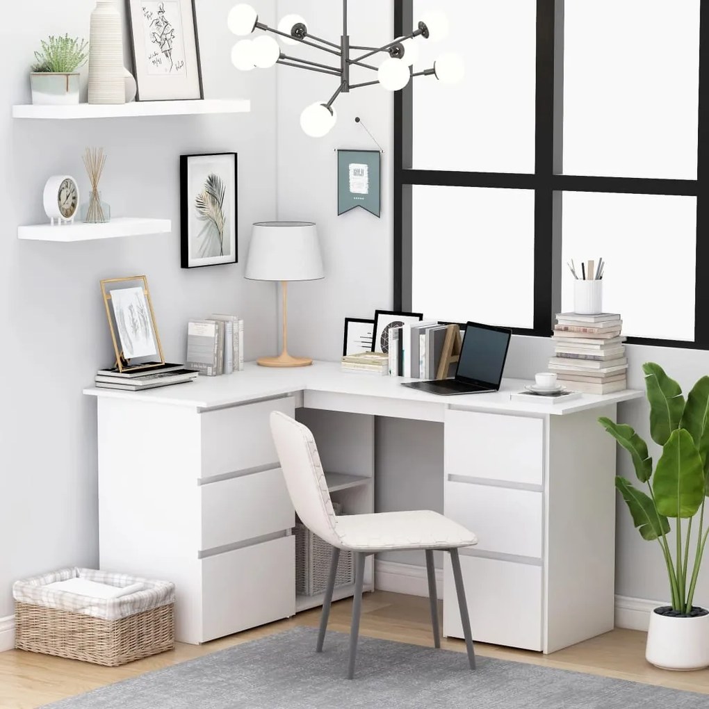 801089 vidaXL Secretária de canto 145x100x76 cm contraplacado branco