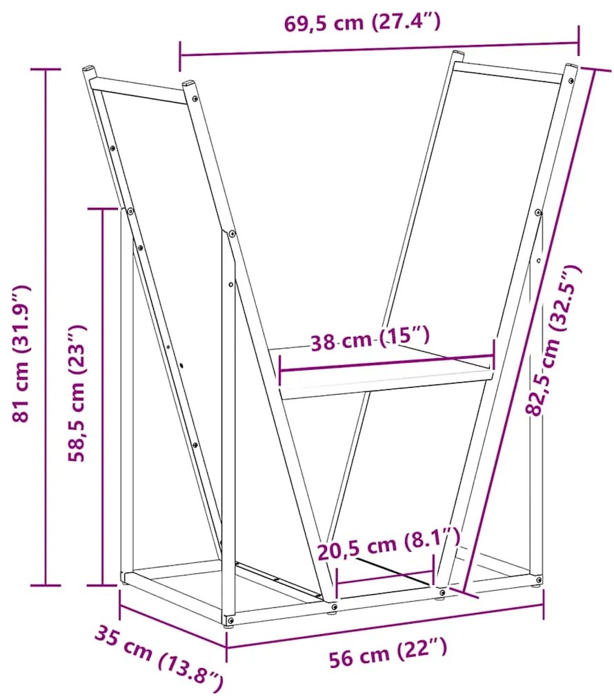Suporte para lenha 69,5x35x81 cm aço laminado a frio preto