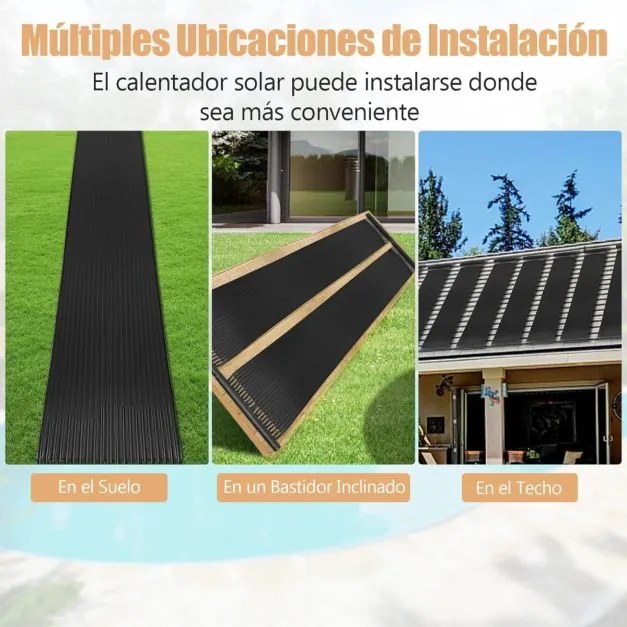Aquecedor solar para piscina em PE 2 painéis de aquecimento solar de 300 x 75 cm (SEM SUPORTE) Preto