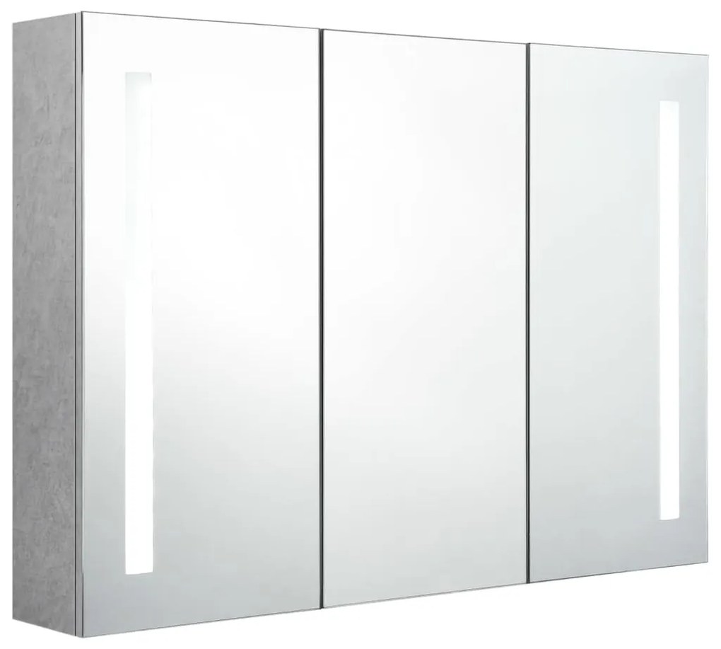 Armário espelhado casa de banho LED 89x14x62cm cinzento cimento