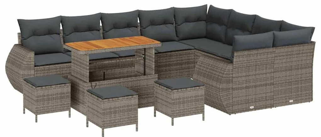 Conjunto de Sofás de Jardim com Almofadas vidaXL 13 Peças Cinza Rattan