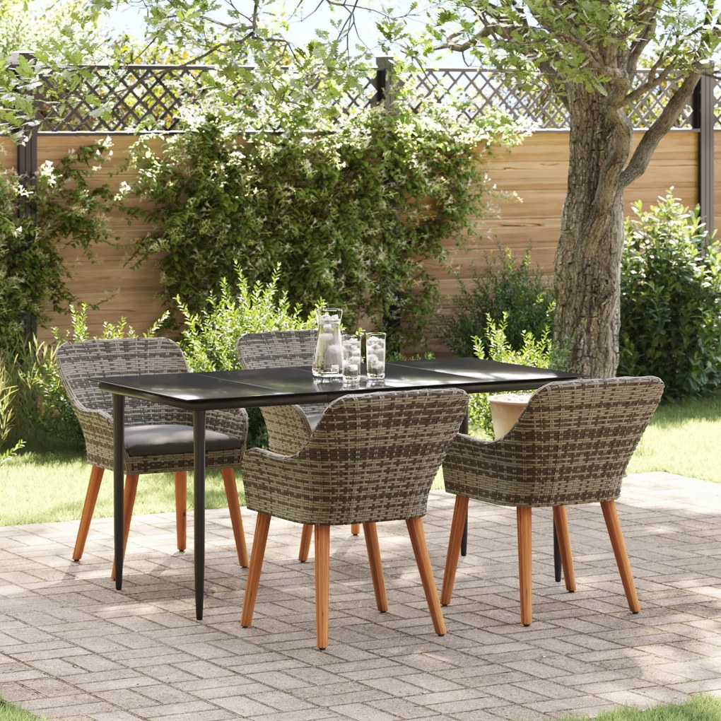 vidaXL Conjunto de Jantar de 5 Peças Cinza em Rattan Sintético