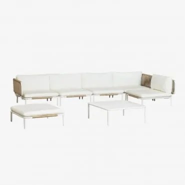 Conjunto De Jardim Com Sofá Modular De Canto De 5 Peças, Mesa De Centro E Puff Em Aço Roubly Beige De Amêndoa - Sklum