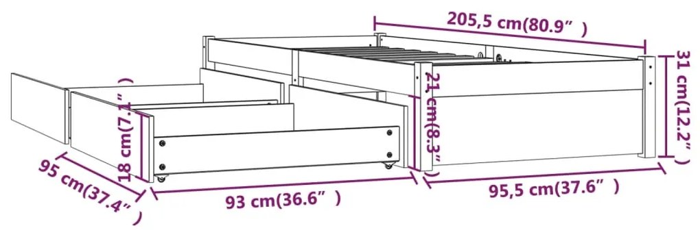 Estrutura de cama com gavetas 90x200 cm