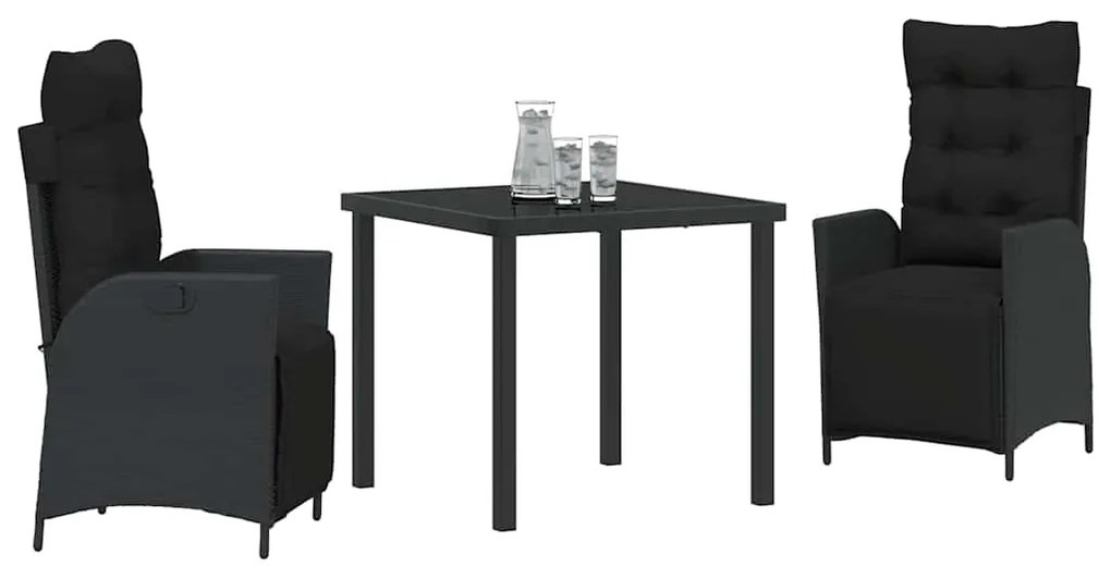 Conjunto de Jantar de Jardim de 3 Peças Preto em Rattan Sintético