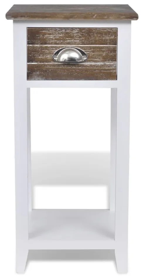Mesa de cabeceira com 1 gaveta, castanho e branco