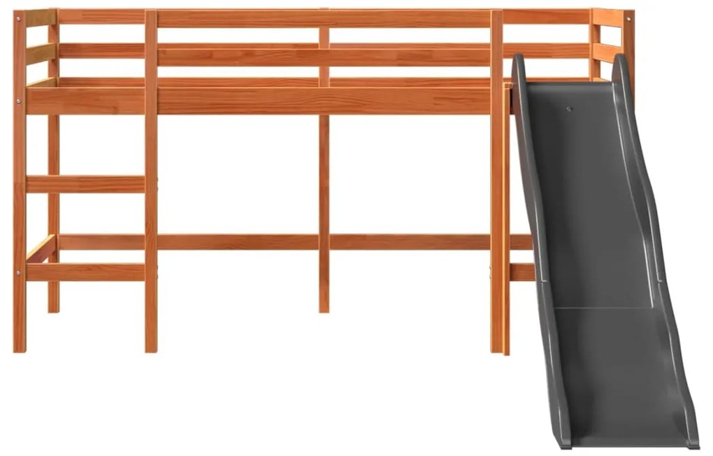 Cama alta para criança sem colchão pinho maciço castanho-mel