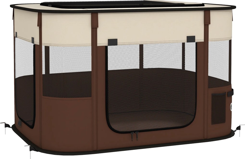 PawHut Parque Dobrável Portátil para Cães e Gatos, Cachorros, Coelhos e Porquinhos-da-Índia, Tecido Oxford, 84x64x53 cm, Castanho | Aosom Portugal