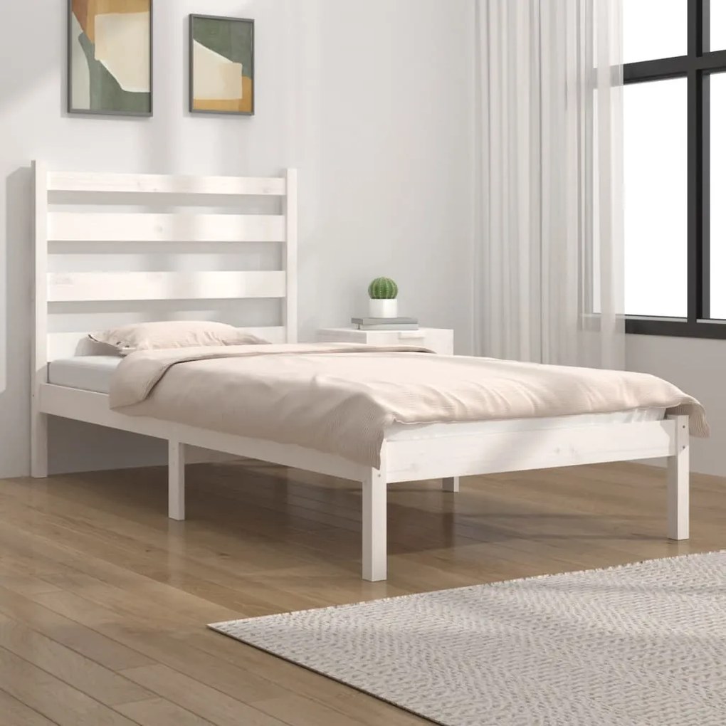 Estrutura de cama 100x200 cm pinho maciço branco