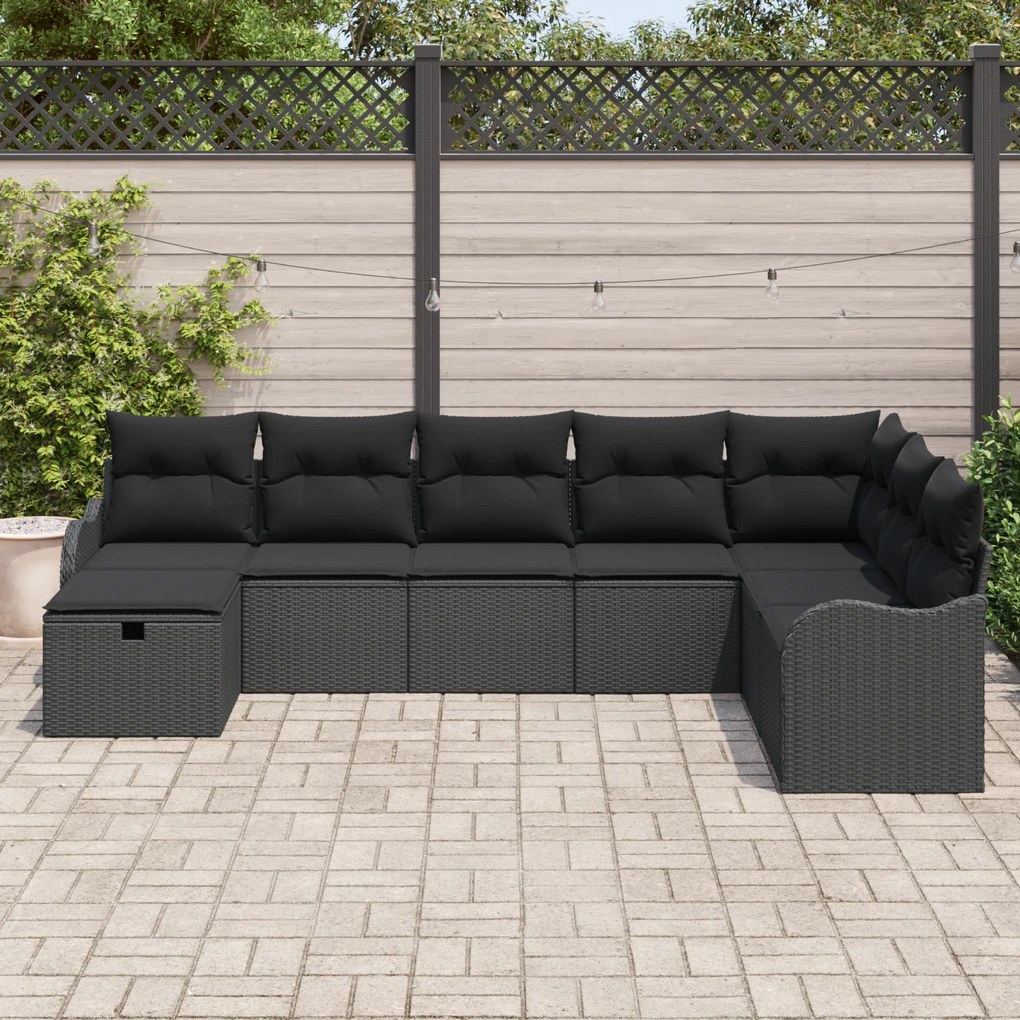 Conjunto de Sofá de Jardim vidaXL com Almofadas Preto Rattan Poliéster