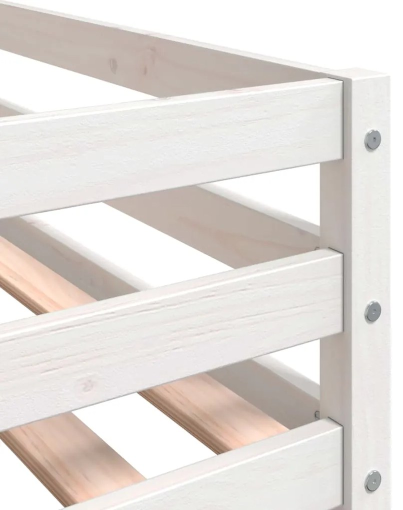Cama alta p/ criança c/ escada 90x190 cm pinho maciço branco