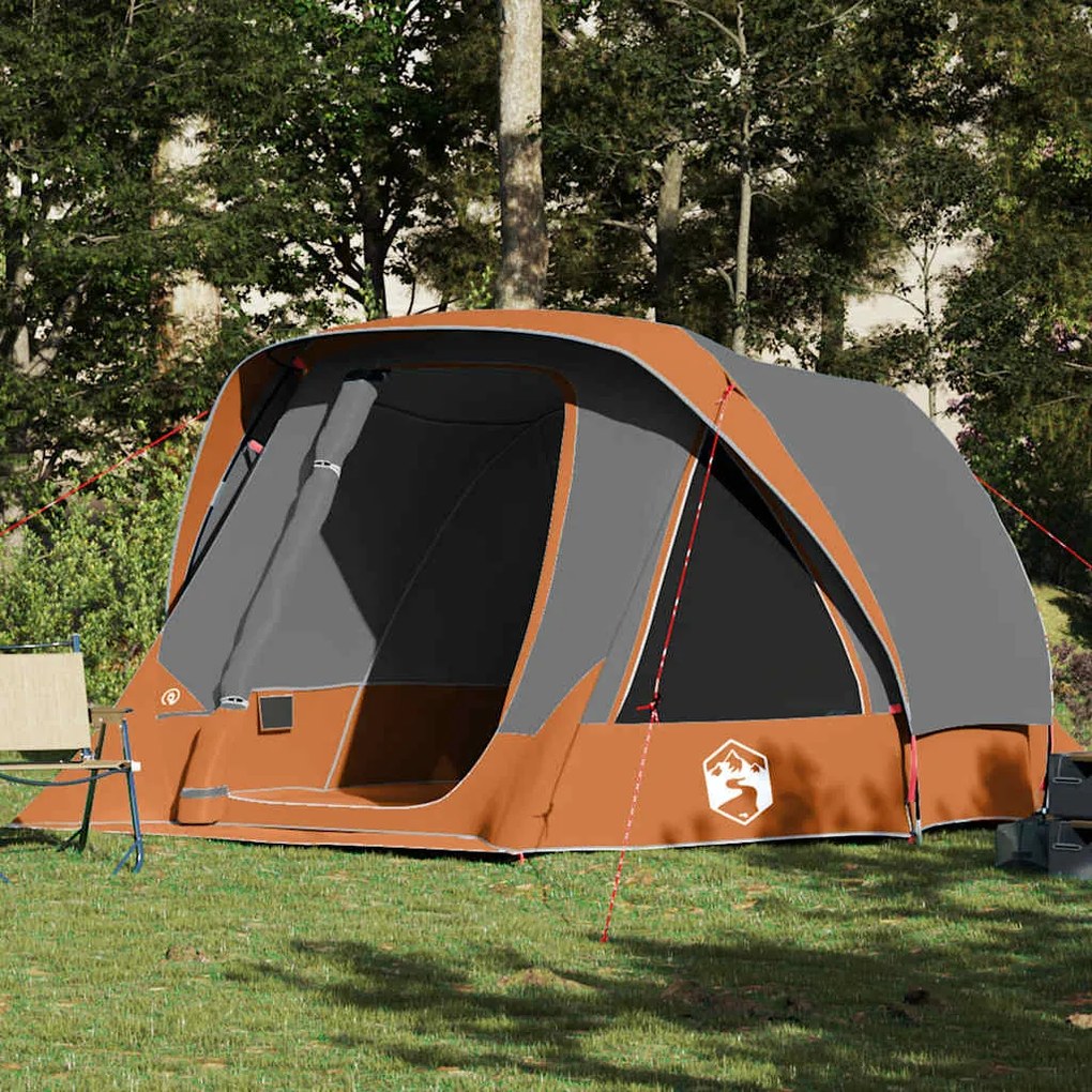 vidaXL Tenda familiar estilo cabana 6 pessoas imperm. cinza/laranja
