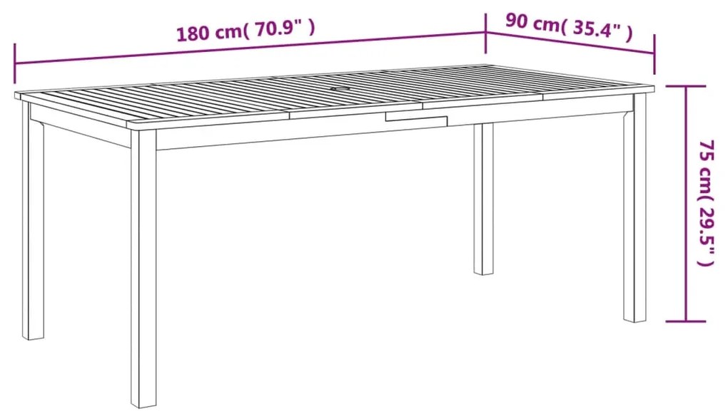 Mesa de jantar p/ jardim 180x90x75 cm madeira de acácia maciça