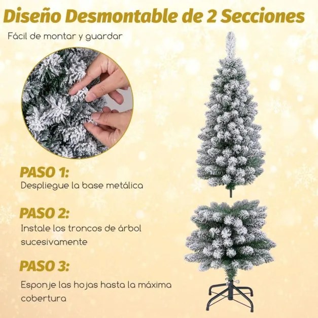 Árvore de Natal artificial com neve de 120 cm com 240 pontas de ramos Base metálica Árvore decorativa sazonal dobrável com forma fina Verde