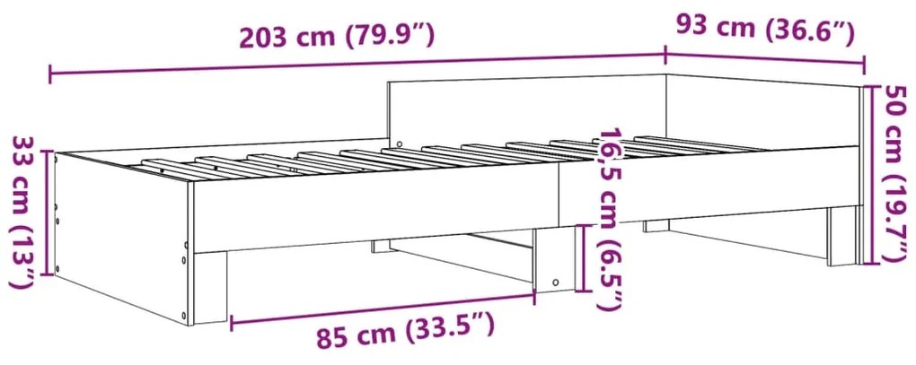 Estrutura cama 90x200 cm derivados de madeira carvalho fumado