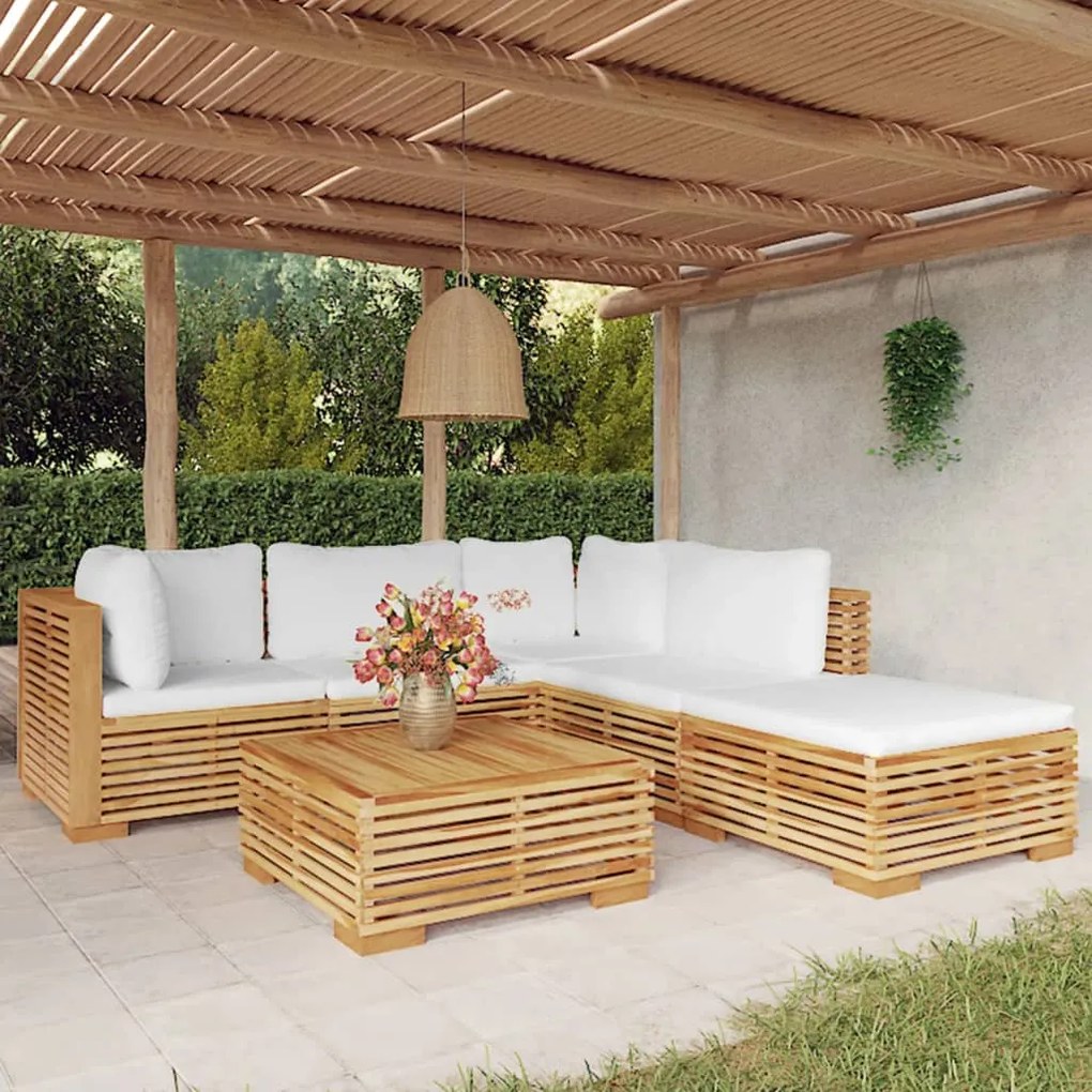 vidaXL 6 pcs conjunto lounge jardim c/ almofadões madeira teca maciça