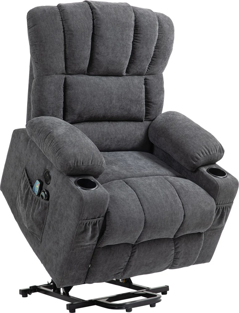 HOMCOM Cadeirão Relax Reclinável Elétrico Elevatório com Massagem e Calor Lombar, Assento com Molas e Porta USB, em Chenille | Aosom Portugal