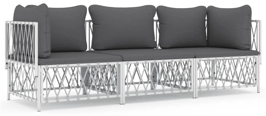 3 pcs conjunto lounge de jardim com almofadões aço branco