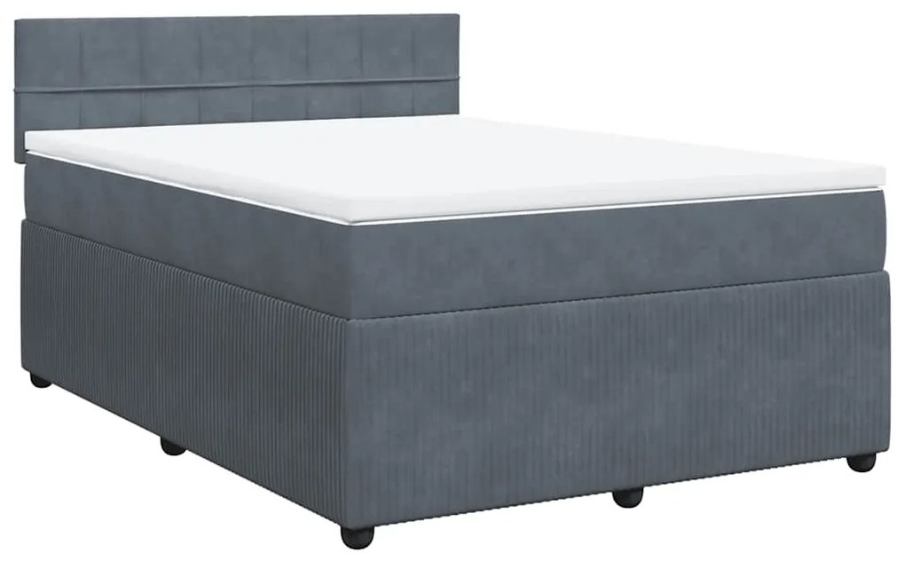 Cama com molas/colchão 140x200 cm veludo cinzento-escuro