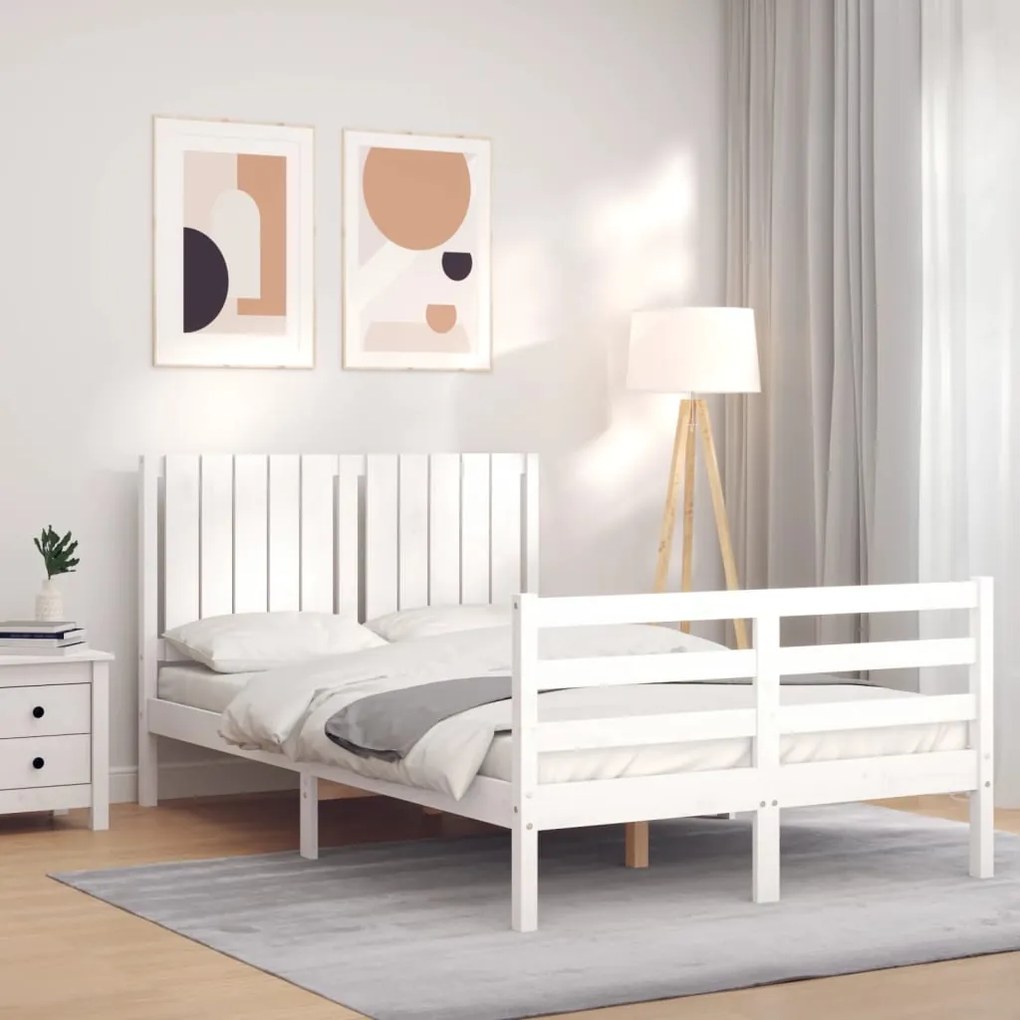 vidaXL Estrutura de cama com cabeceira 120x200cm madeira maciça branco
