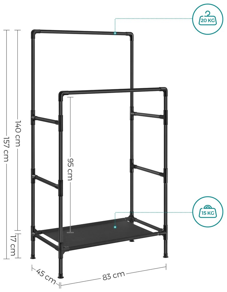 Guarda Roupa metálico de fácil montagem 83 x 45 x 157 cm preto