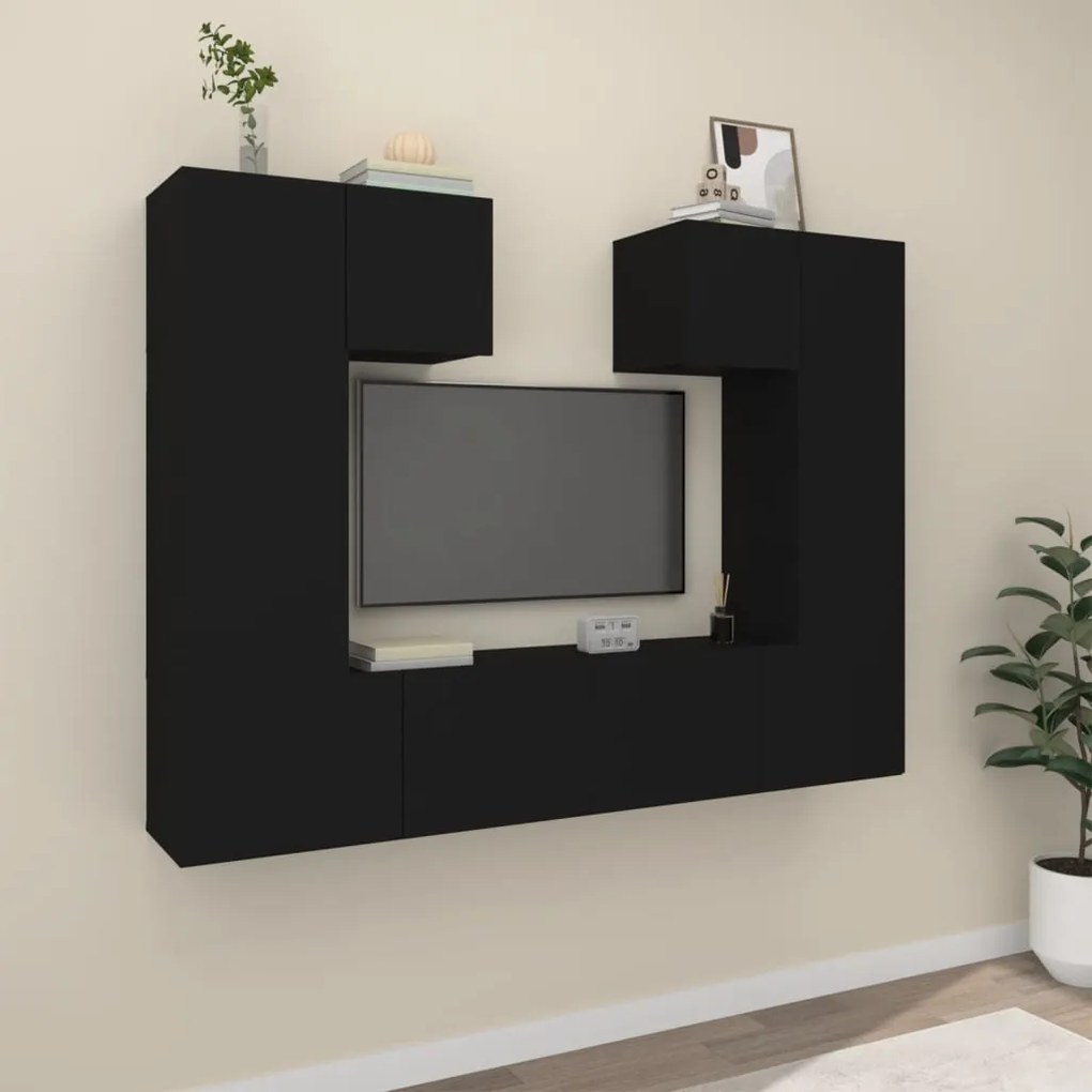 vidaXL Conjunto móveis de TV 6 pcs madeira processada preto