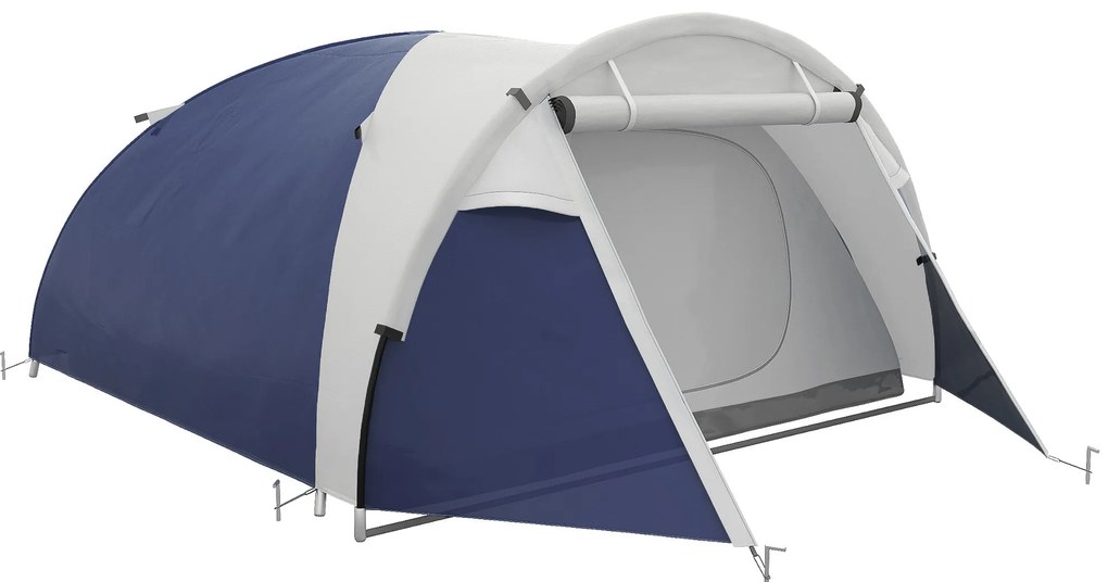 Outsunny Tenda de Camping 3/4 Pessoas Cúpula Leve Ventilada com Portas com Zíper 320x240x130 cm Azul Escuro Cinza Claro | Aosom Portugal