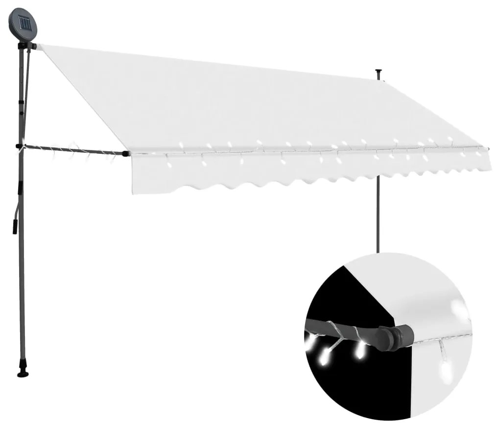 vidaXL Toldo retrátil manual com LED 400 cm creme