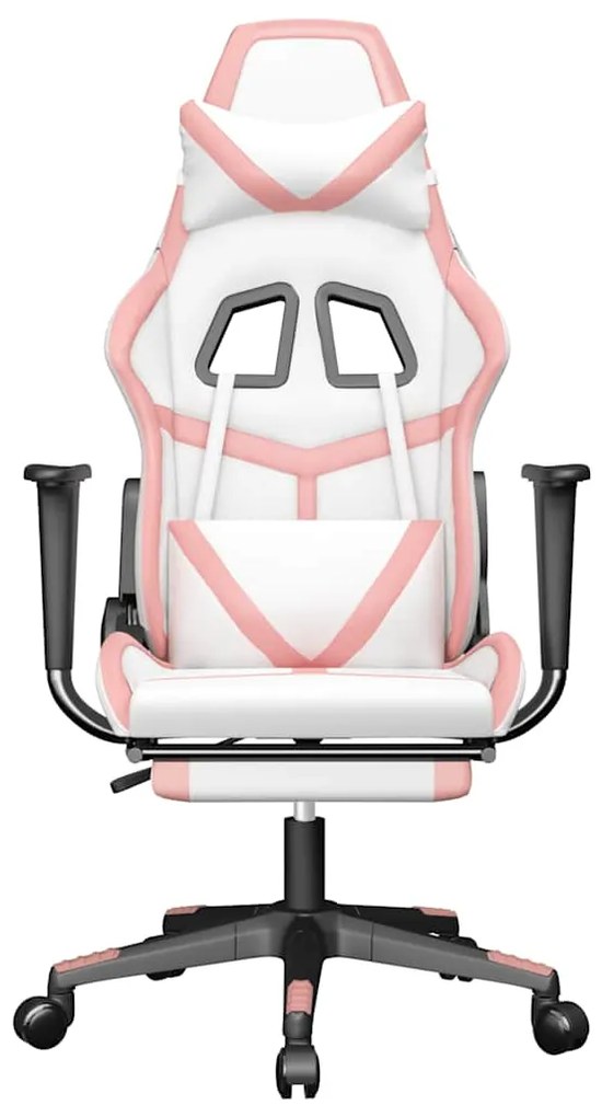 Cadeira gaming massagens c/ apoio pés couro artif. branco/rosa
