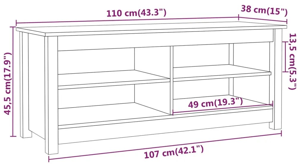Banco sapateira 110x38x45,5 cm pinho maciço castanho mel