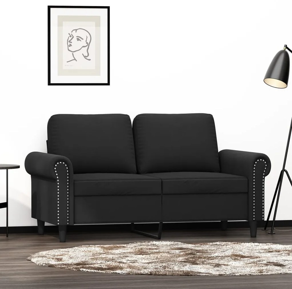 vidaXL Sofá de 2 lugares veludo 120 cm preto