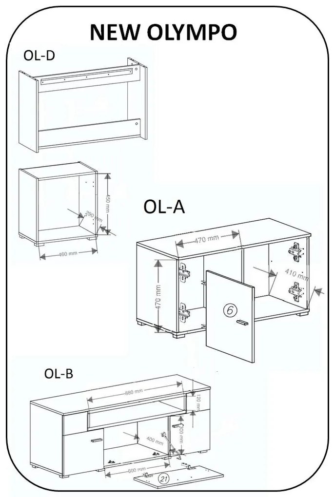 Mobiliário de sala de jantar com lareira eléctrica com 5 níveis de chama, branco mate e acabamento lacado preto brilhante, medidas: 290x170x45cm de pr