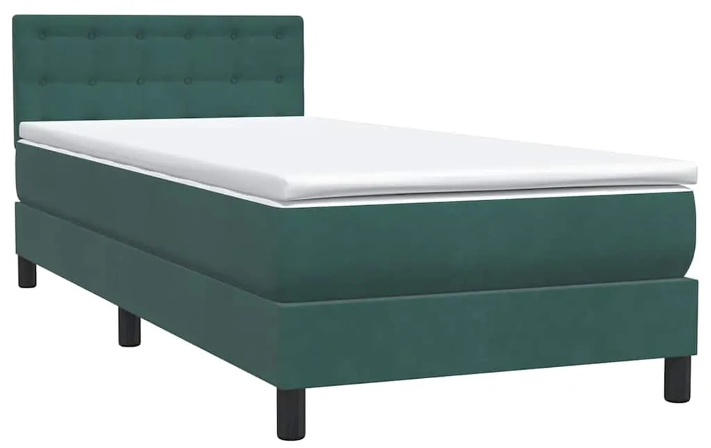 Cama com molas/colchão 90x220 cm veludo verde-escuro