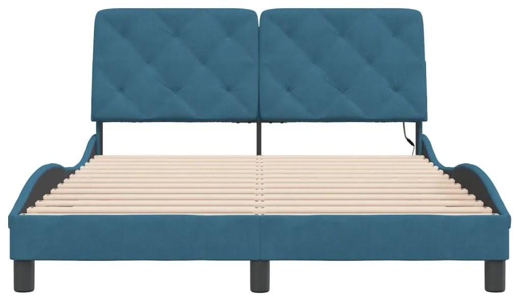 Estrutura de cama c/ luzes LED 120x200 cm veludo azul