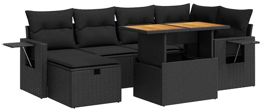 8 pcs conjunto sofás jardim com almofadões vime PE/acácia preto