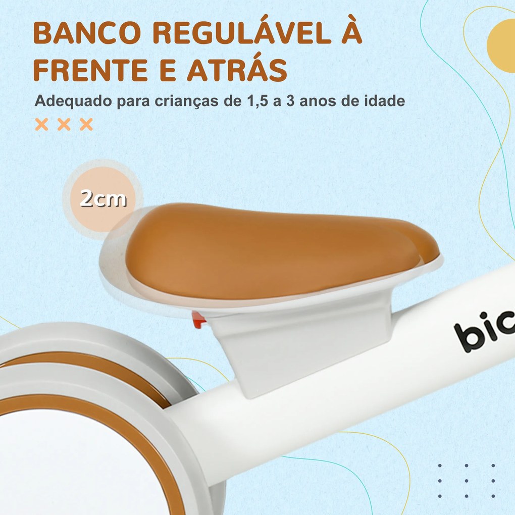 Bicicleta sem Pedais para Crianças de 12-36 Meses Bicicleta de Equilíbrio com Assento Ajustável 56x27x39 cm Castanha