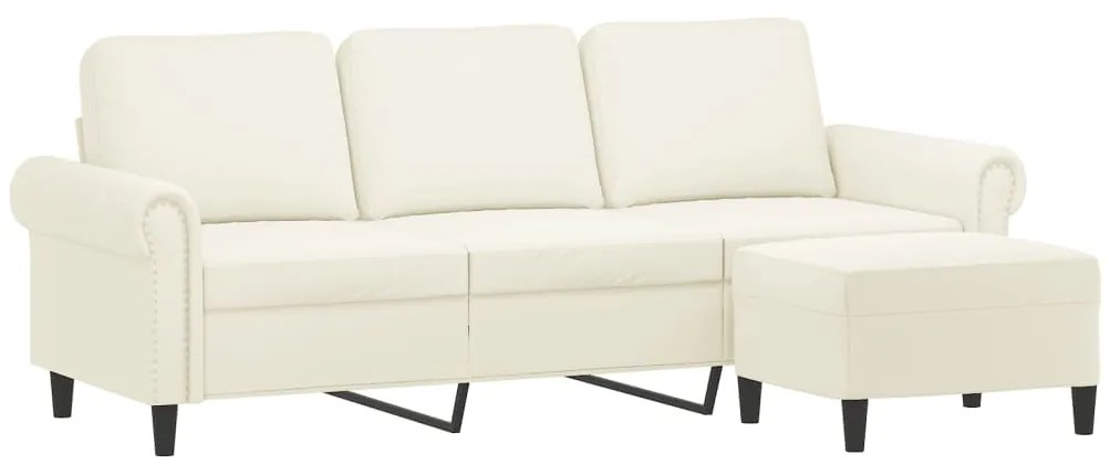 Sofá de 3 lugares com apoio de pés 180 cm veludo cor creme