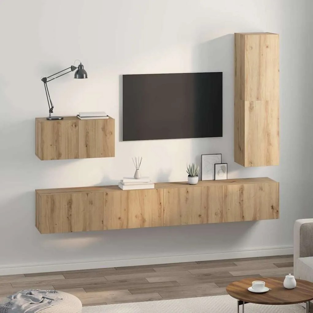 Conjunto de móvel de TV com gaveta com prateleira 4 pcs carvalho artis