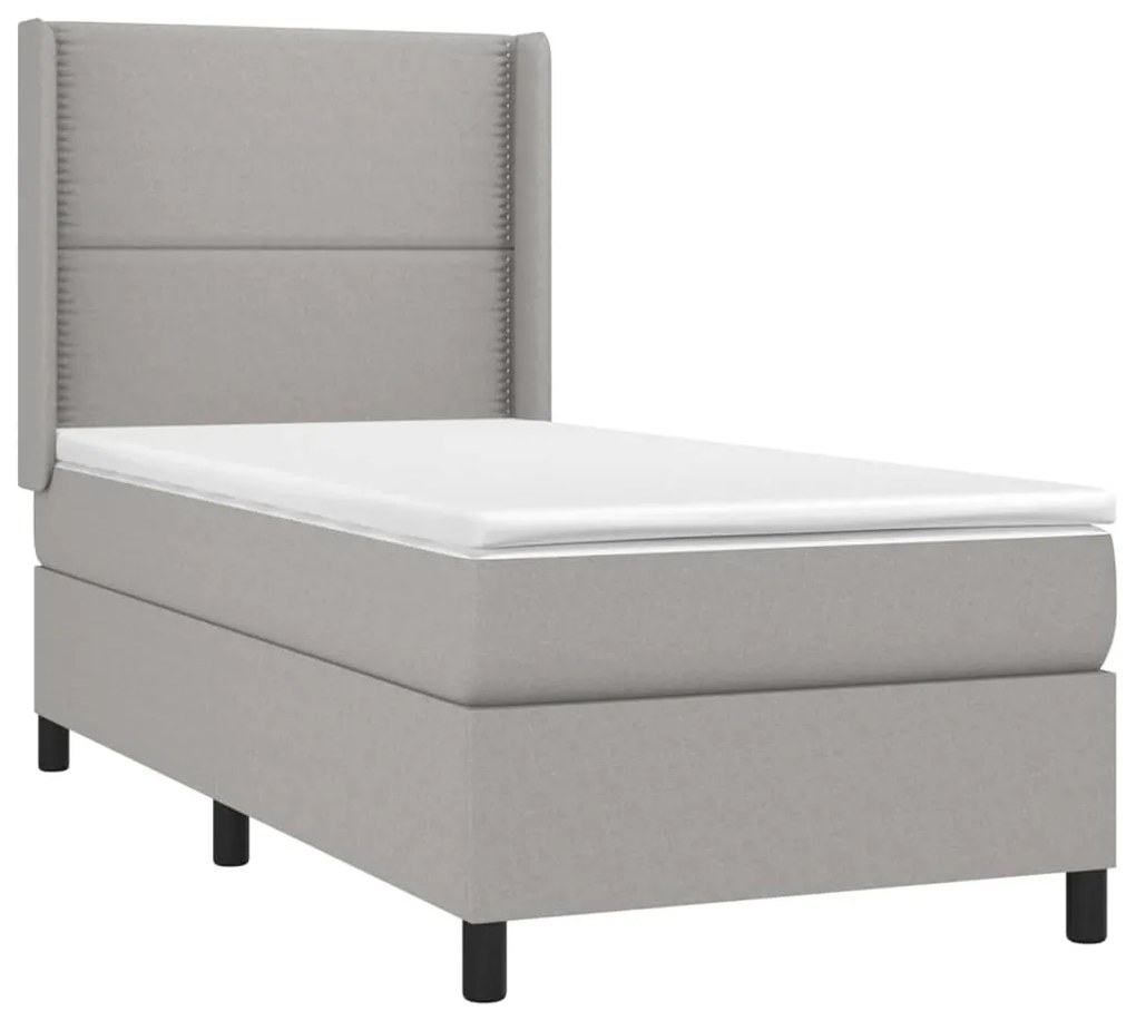 Cama box spring c/ colchão e LED 90x200 cm tecido cinza-claro