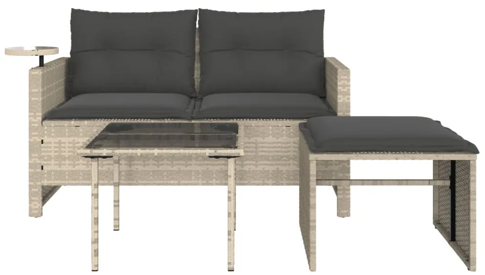 3 pcs conj. sofás jardim c/ almofadões vime PE cinzento-claro
