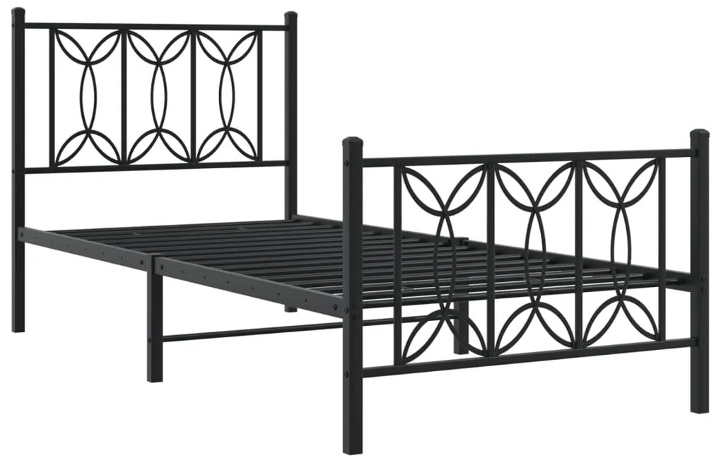 Estrutura de cama com cabeceira e pés 90x190 cm metal preto