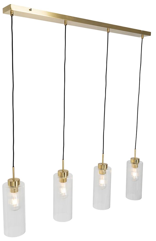 Candeeiro suspenso Art Déco dourado com vidro 4 luzes - Laura Art Deco