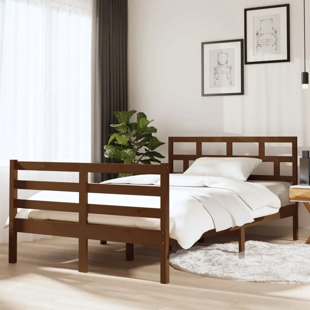 vidaXL Estrutura cama pequena de casal 120x190 cm madeira castanho-mel