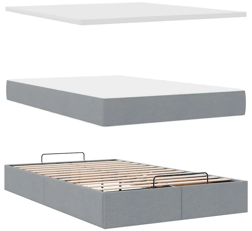 Estrutura cama otomana colchão 120x200 cm tecido cinzento claro