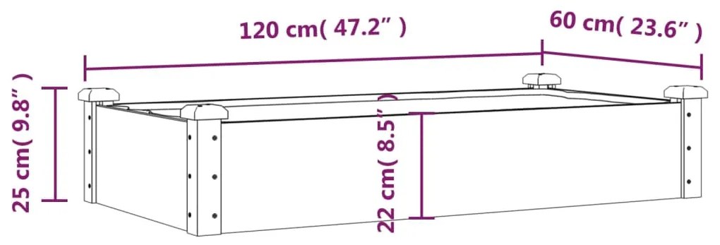 Canteiro elevado c/ forro 120x60x25 cm abeto maciço castanho
