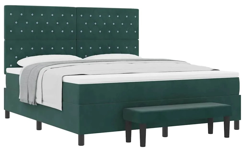 Cama Box Spring com Colchão e Banco Verde Escuro 180x200 cm Veludo