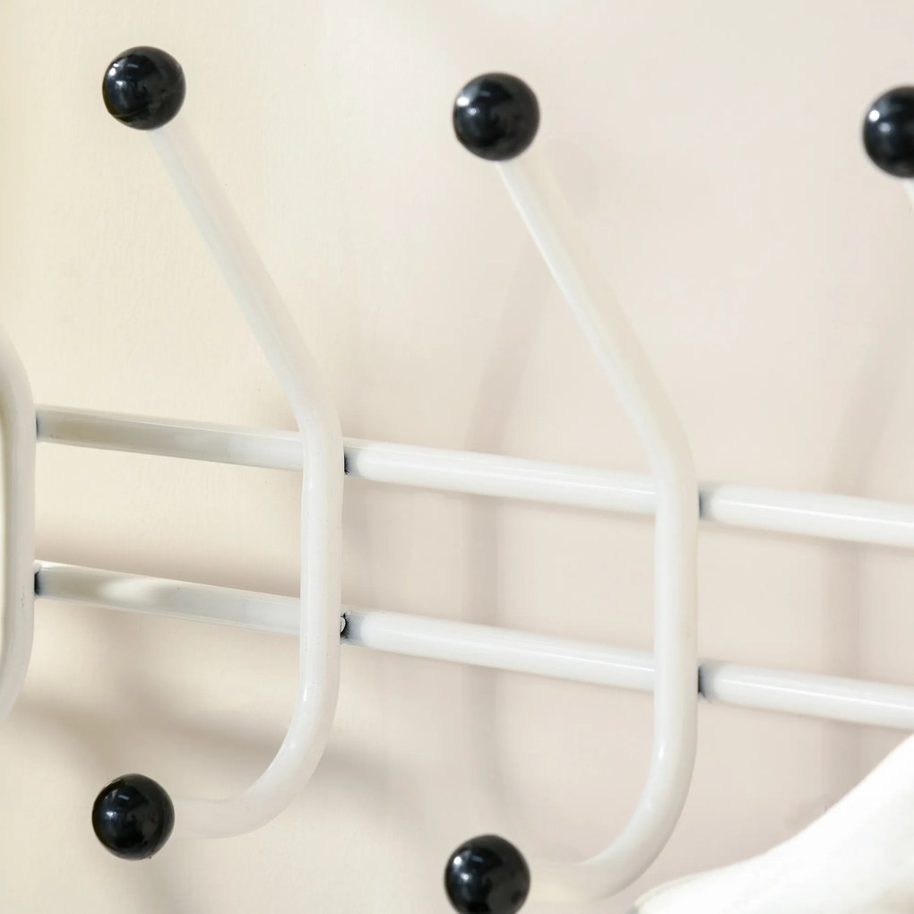 HOMCOM Móvel Cabide de Entrada com 18 Ganchos e Sapateira Armário de Entrada com Cabide com 3 Prateleiras 67x30x185cm Branco